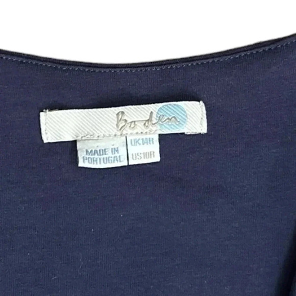 BODEN Dark Blue Sleeveless Midi Dress sz 10 Bodycon V-neck Ruched Side Stretch - Picture 6 of 7